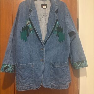 Vintage Denim Jacket with suede fringe patches and silver accent